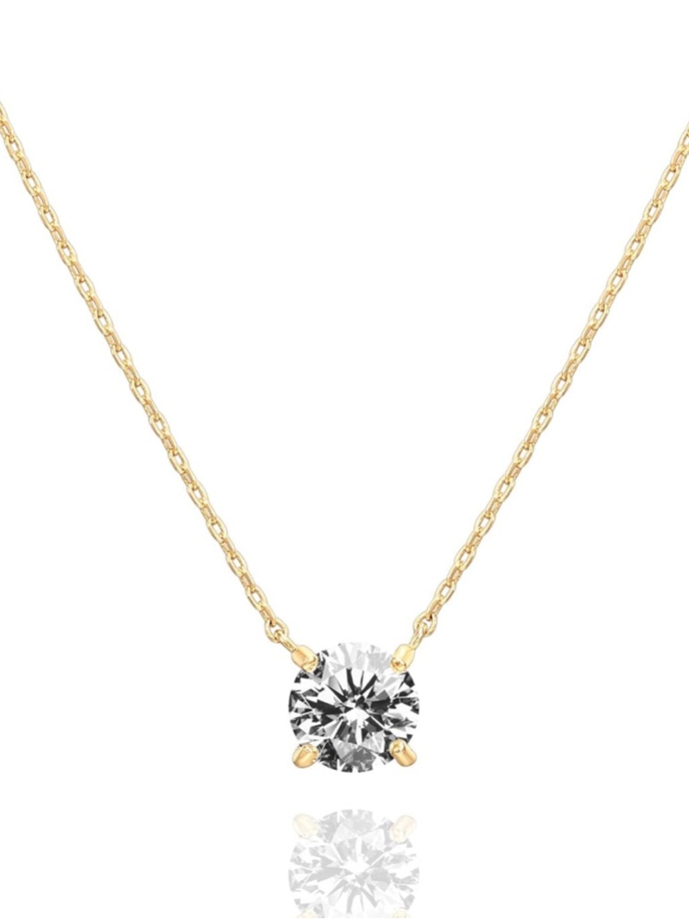 Gold Solitaire Pendant Necklace with Crystal stone